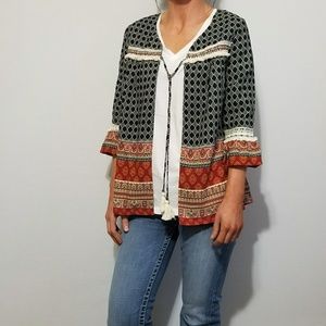 Xhilaration Boho Tassel 3/4 Sleeve  Open Up Blouse